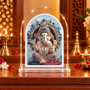 Lord Ganesha L Shape Acrylic Showpiece 3 X 3.5 Inch For Home, Office And Car (F176956)