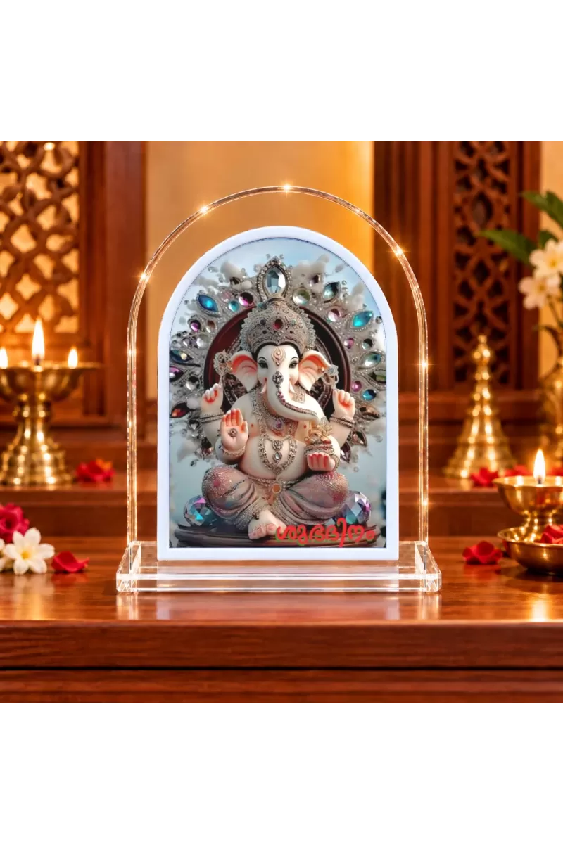 Lord Ganesha L Shape Acrylic Showpiece 3 X 3.5 Inch For Home, Office And Car (F176956)