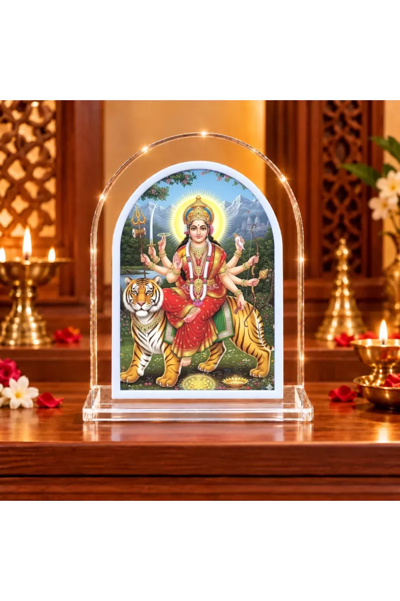 Durga Maa L Shape Acrylic Showpiece 3 X 3.5 Inch For Home, Office And Car (F176967)
