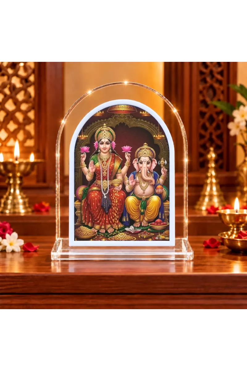 Lakshmi Ganesha L Shape Acrylic Showpiece 3 X 3.5 Inch For Home, Office And Car (F176982)