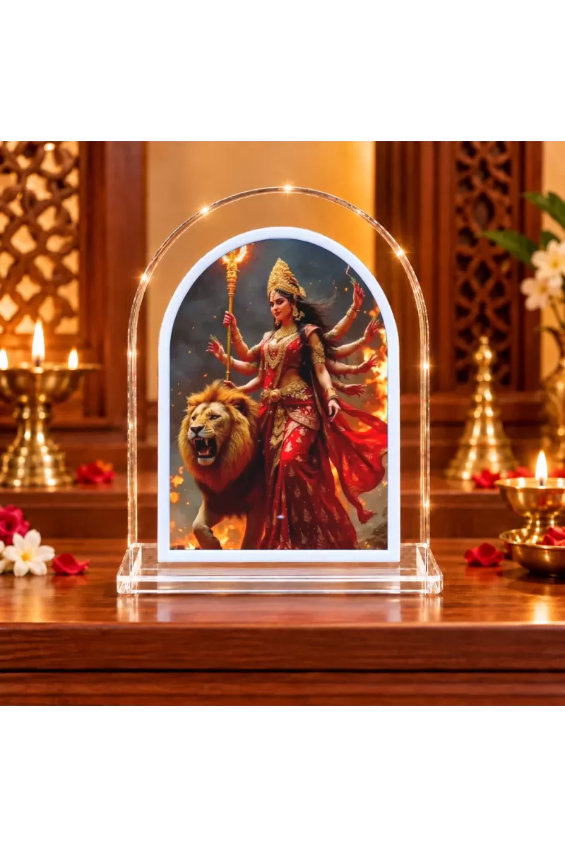 Durga Maa L Shape Acrylic Showpiece 3 X 3.5 Inch For Home, Office And Car (F176988)