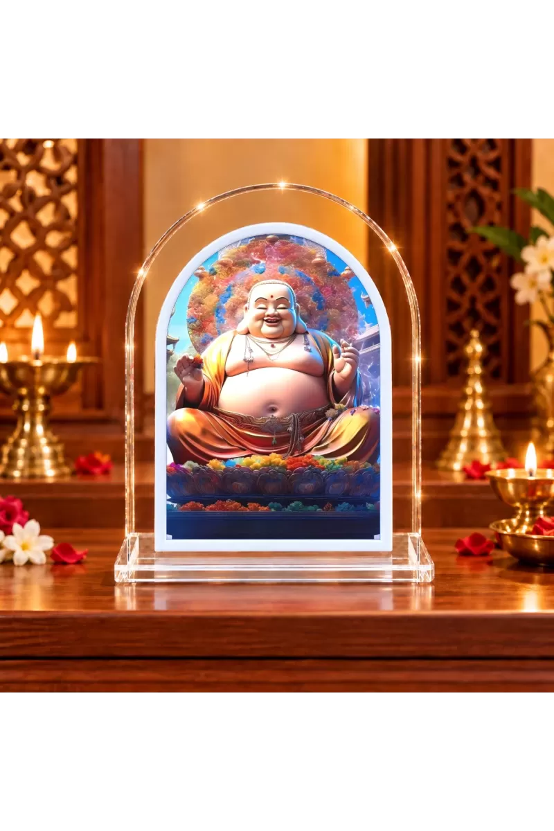 Laughing Buddha L Shape Acrylic Showpiece 3 X 3.5 Inch For Home, Office And Car (F177002)