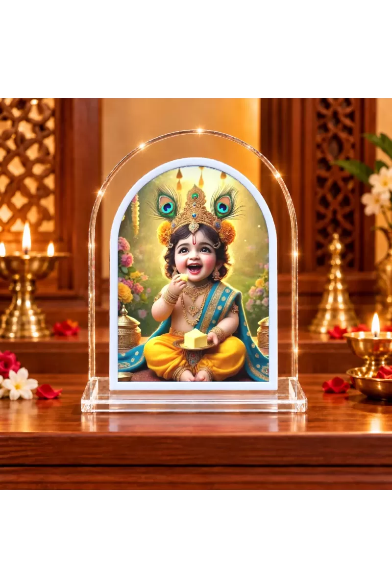 Lord Krishna L Shape Acrylic Showpiece 3 X 3.5 Inch For Home, Office And Car (F177010)