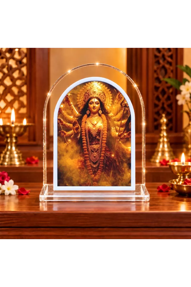Durga Maa L Shape Acrylic Showpiece 3 X 3.5 Inch For Home, Office And Car (F177034)