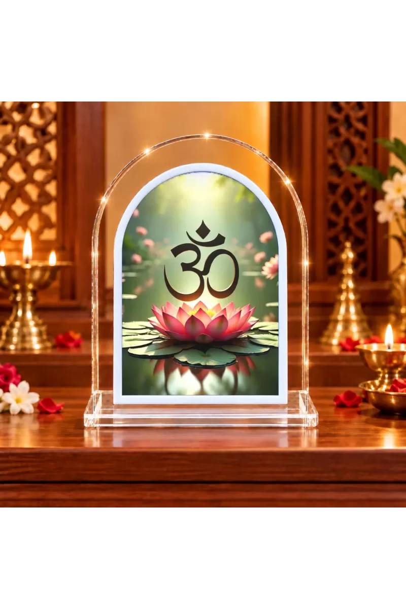 Om Symbol L Shape Acrylic Showpiece 3 X 3.5 Inch For Home, Office And Car (F177039)