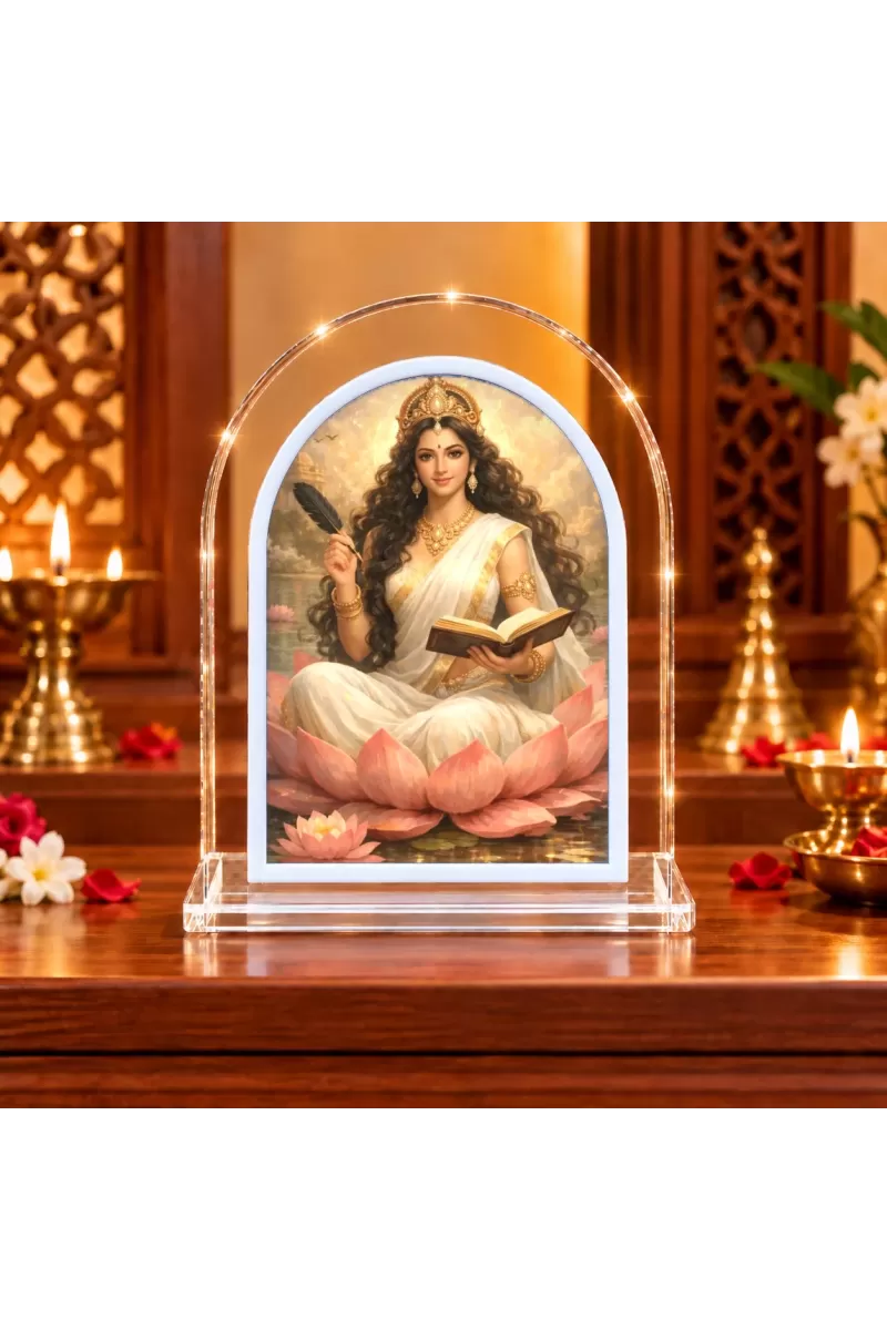 Goddess Saraswati L Shape Acrylic Showpiece 3 X 3.5 Inch For Home, Office And Car (F177058)