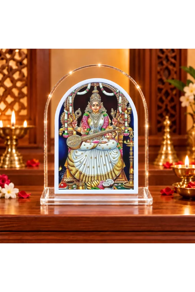 Goddess Saraswati L Shape Acrylic Showpiece 3 X 3.5 Inch For Home, Office And Car (F177070)