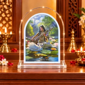 Maa Saraswati L Shape Acrylic Showpiece 3 X 3.5 Inch For Home, Office And Car (F177078)