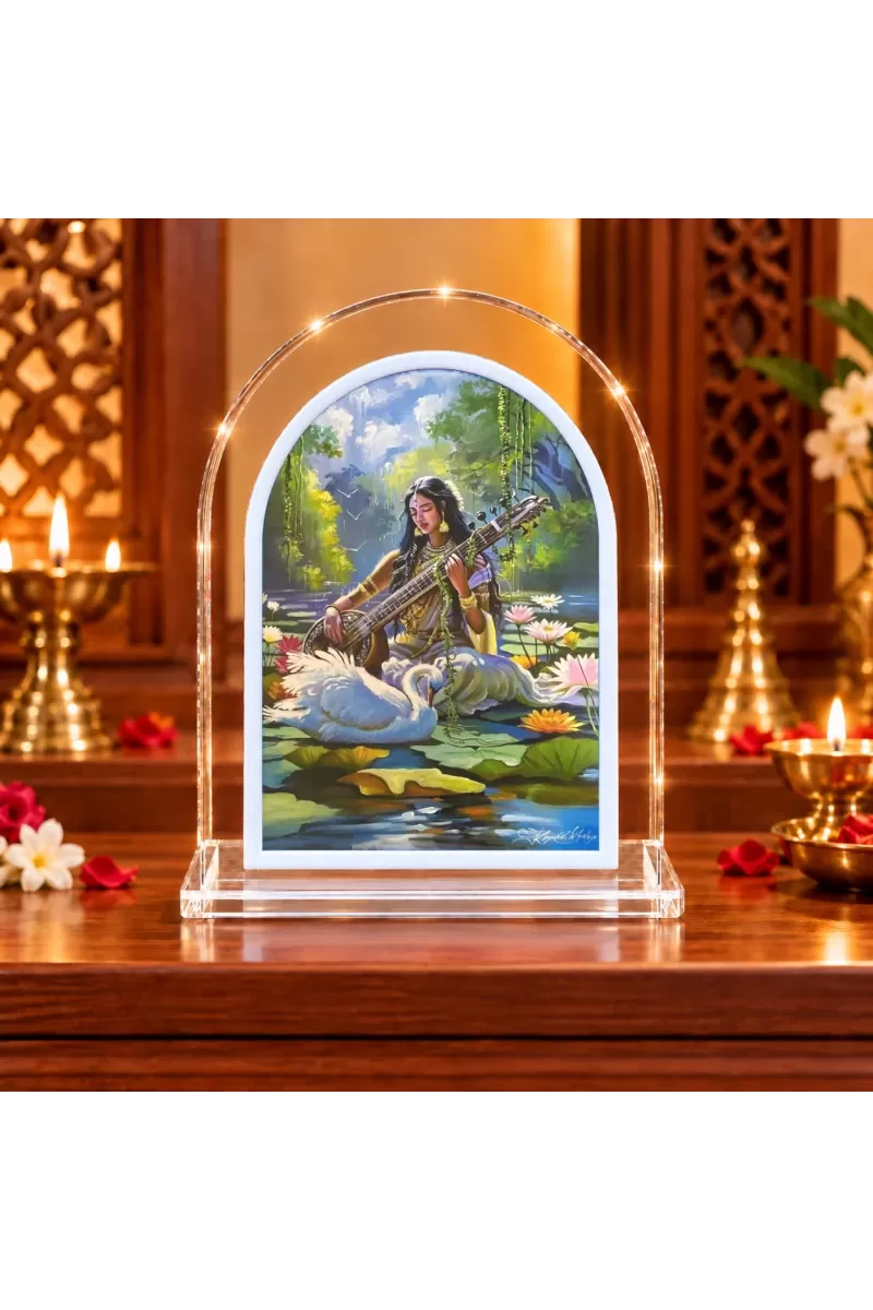 Maa Saraswati L Shape Acrylic Showpiece 3 X 3.5 Inch For Home, Office And Car (F177078)
