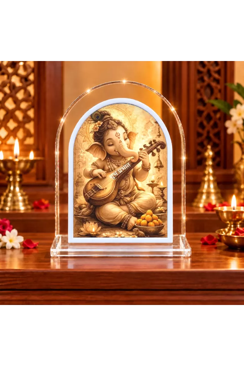 Lord Ganesha L Shape Acrylic Showpiece 3 X 3.5 Inch For Home, Office And Car (F177092)