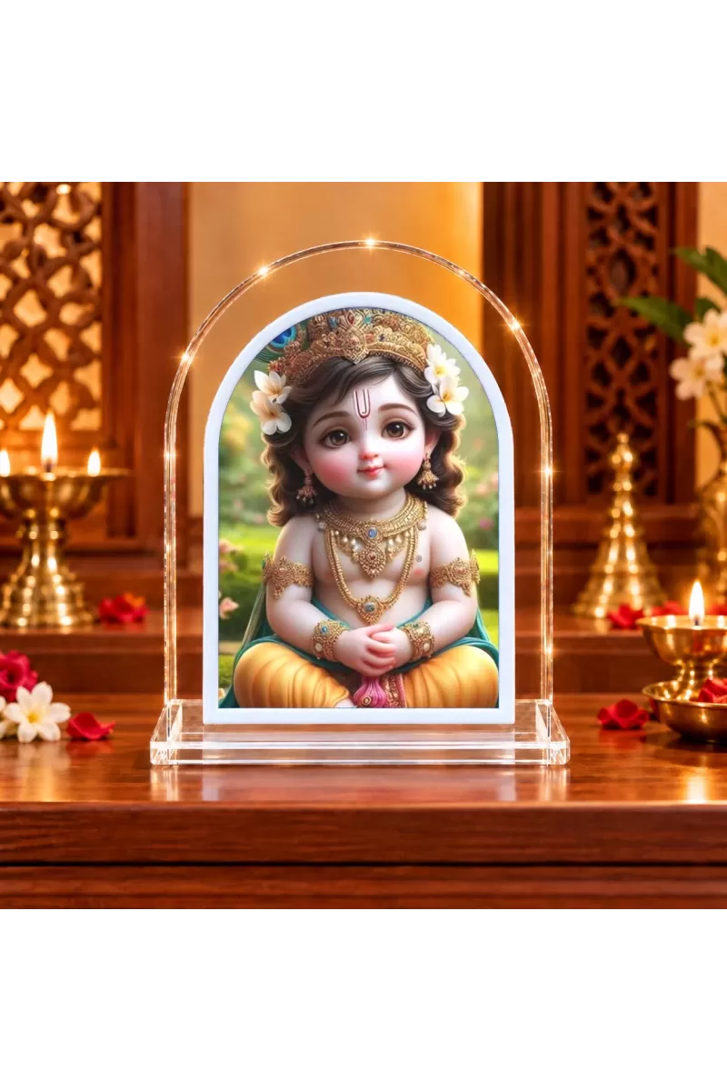 Lord Krishna L Shape Acrylic Showpiece 3 X 3.5 Inch For Home, Office And Car (F177094)