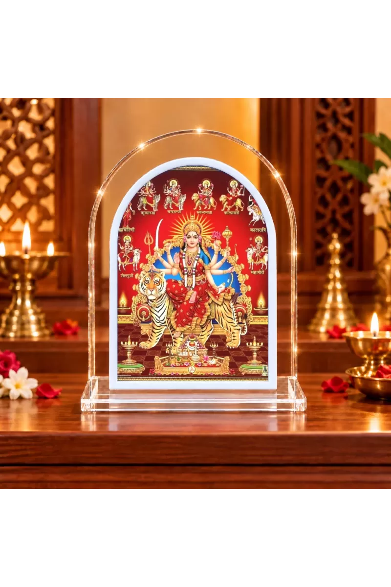 Durga Maa L Shape Acrylic Showpiece 3 X 3.5 Inch For Home, Office And Car (F177099)