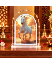 White Horse L Shape Acrylic Showpiece 3 X 3.5 Inch For Home, Office And Car (F177102)