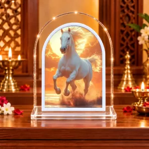 White Horse L Shape Acrylic Showpiece 3 X 3.5 Inch For Home, Office And Car (F177102)