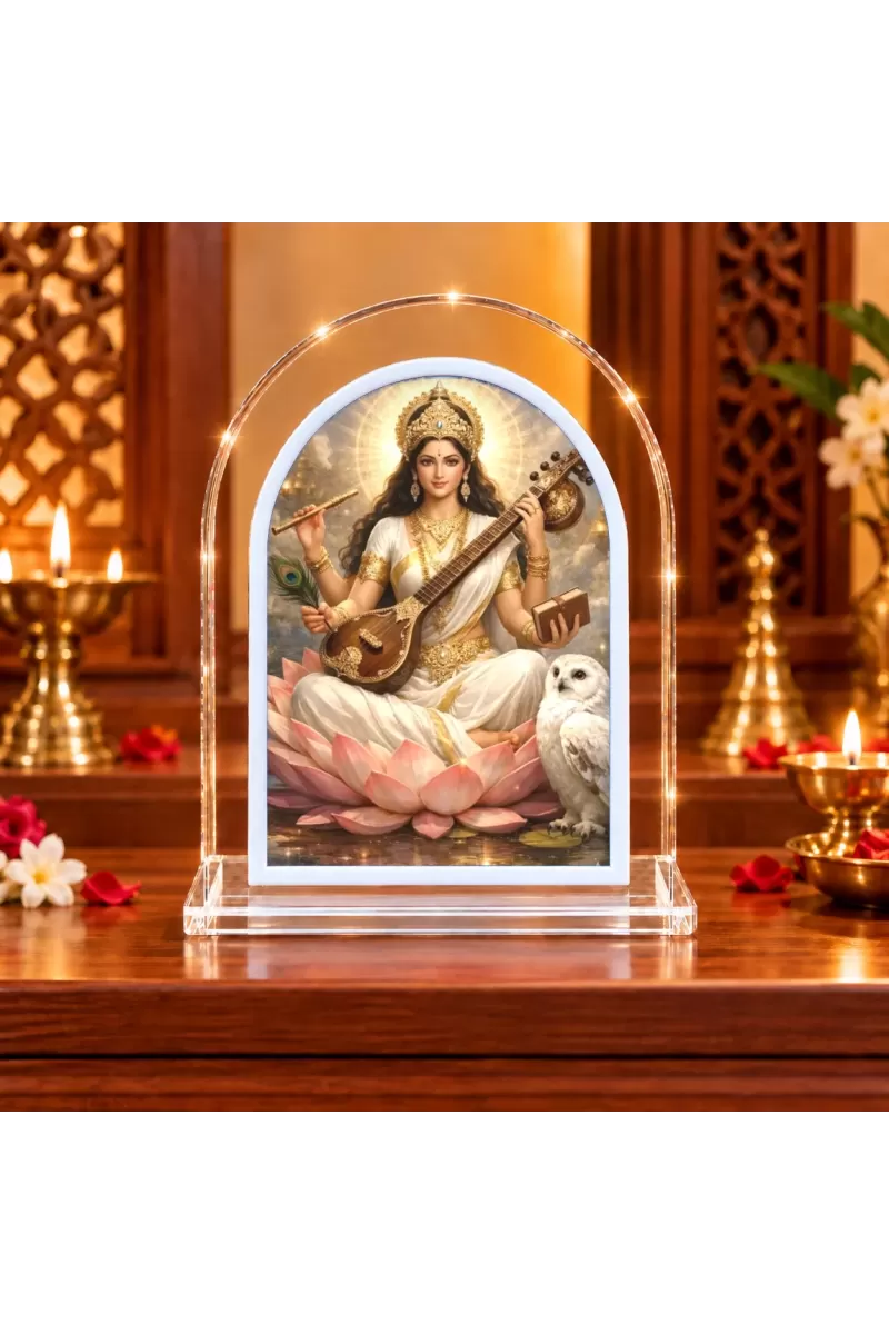 Goddess Saraswati L Shape Acrylic Showpiece 3 X 3.5 Inch For Home, Office And Car (F177108)
