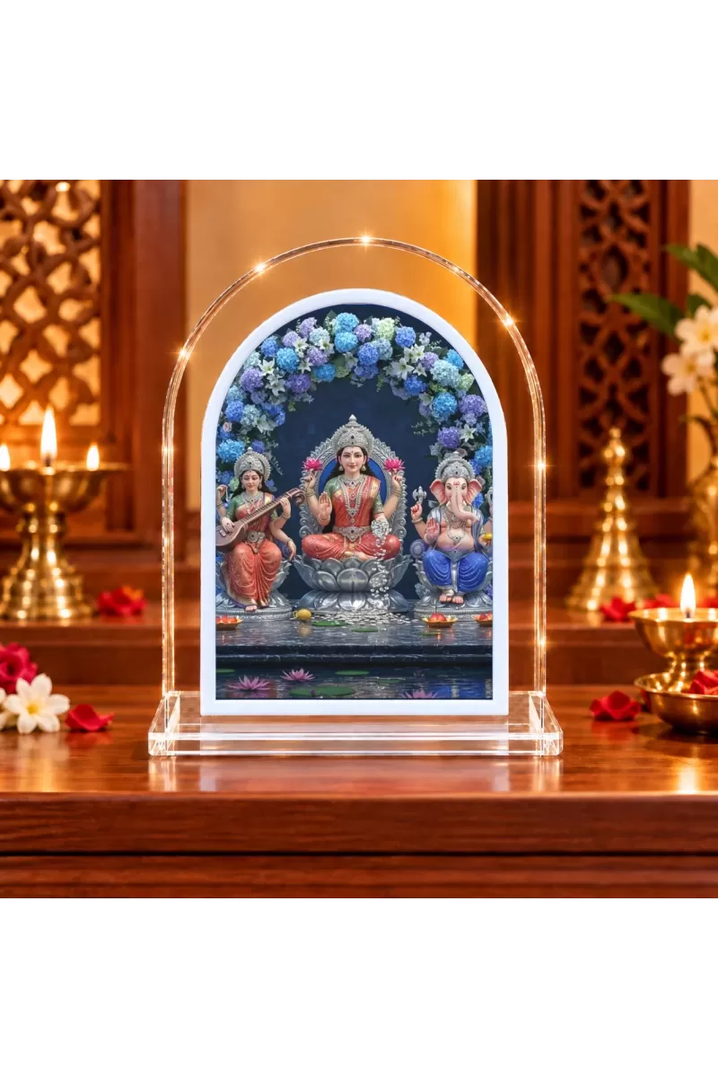 Lakshmi Ganeshs Saraswati L Shape Acrylic Showpiece 3 X 3.5 Inch For Home, Office And Car (F177110)