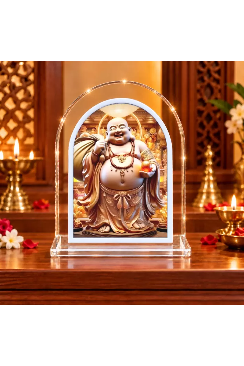 Laughing Buddha L Shape Acrylic Showpiece 3 X 3.5 Inch For Home, Office And Car (F177112)