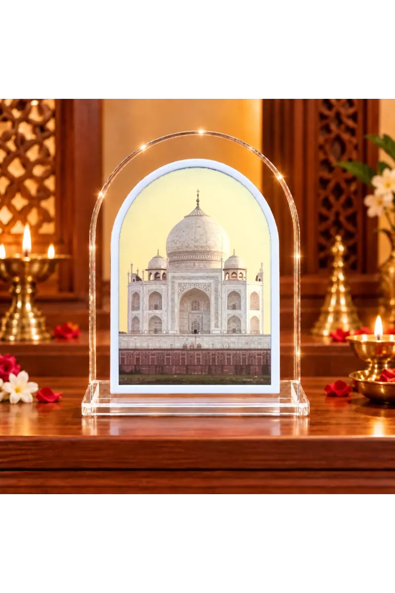 Taj Mahal L Shape Acrylic Showpiece 3 X 3.5 Inch For Home, Office And Car (F177127)