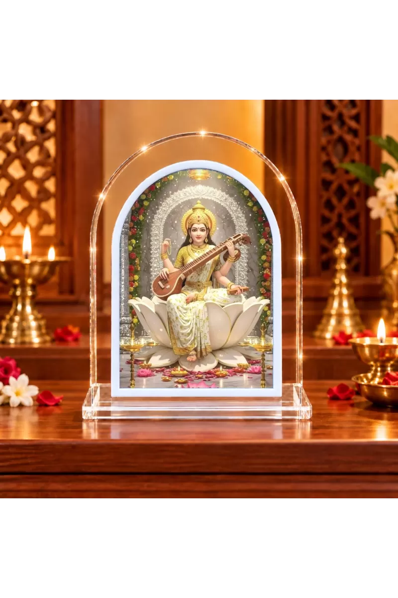 Goddess Saraswati L Shape Acrylic Showpiece 3 X 3.5 Inch For Home, Office And Car (F177140)