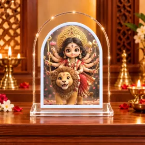 Durga Maa L Shape Acrylic Showpiece 3 X 3.5 Inch For Home, Office And Car (F177144)