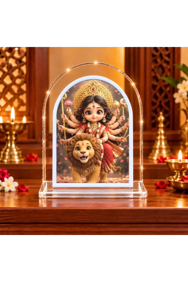 Durga Maa L Shape Acrylic Showpiece 3 X 3.5 Inch For Home, Office And Car (F177144)