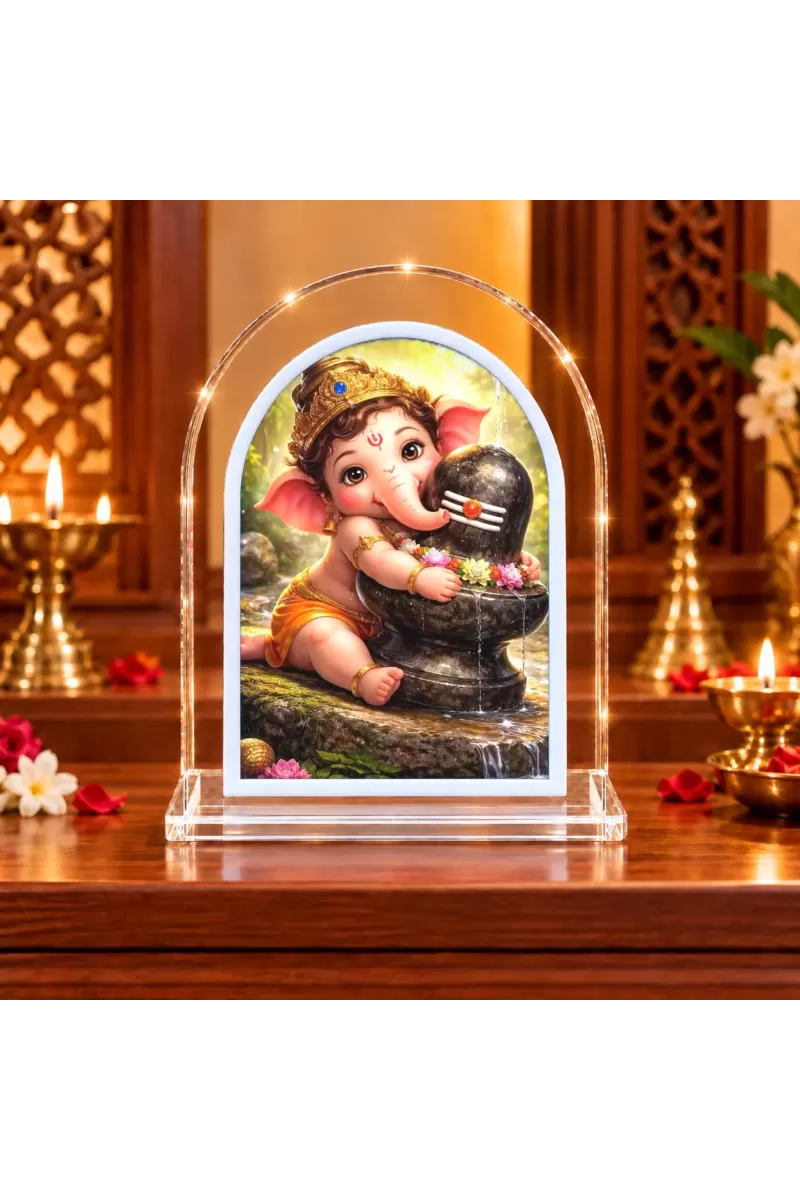 Lord Ganesha L Shape Acrylic Showpiece 3 X 3.5 Inch For Home, Office And Car (F177146)