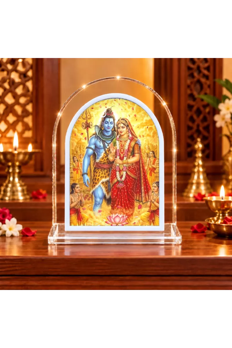 Shiva Parvati L Shape Acrylic Showpiece 3 X 3.5 Inch For Home, Office And Car (F177151)