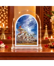 Lord Krishna And Arjuna L Shape Acrylic Showpiece 3 X 3.5 Inch For Home, Office And Car (F177153)