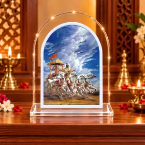 Lord Krishna And Arjuna L Shape Acrylic Showpiece 3 X 3.5 Inch For Home, Office And Car (F177153)