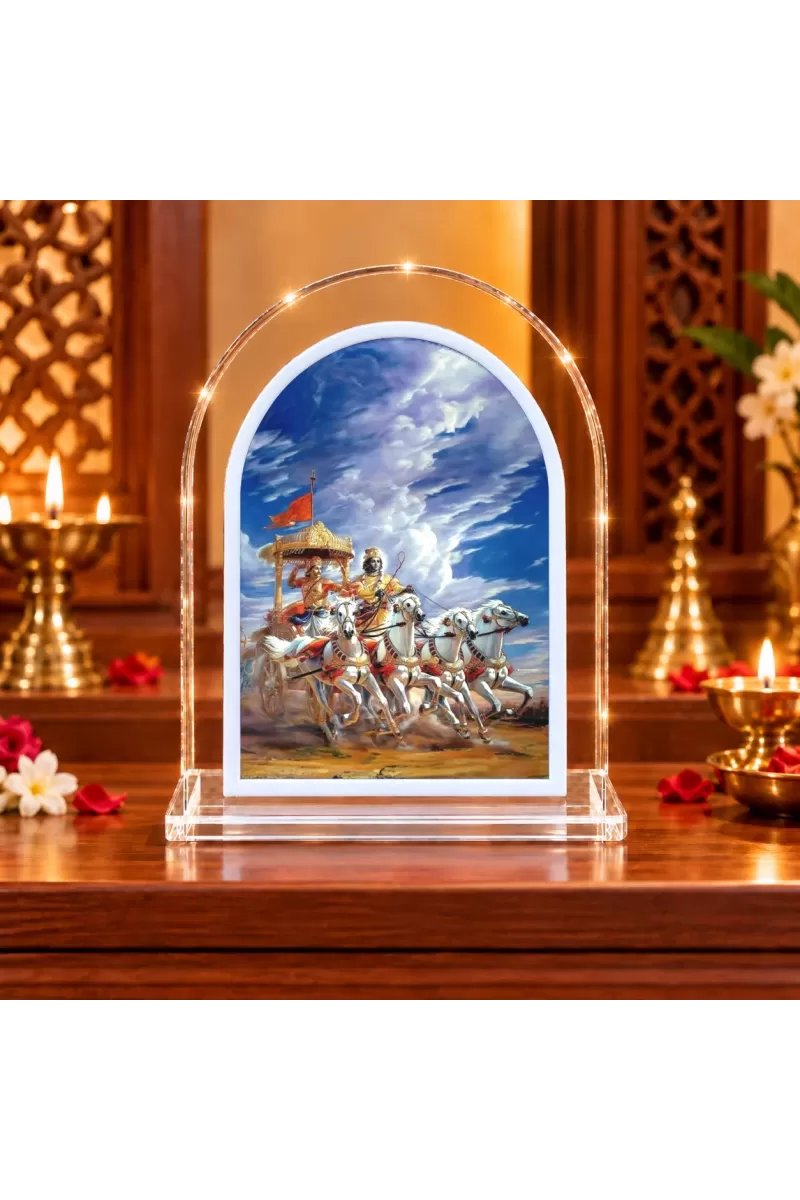 Lord Krishna And Arjuna L Shape Acrylic Showpiece 3 X 3.5 Inch For Home, Office And Car (F177153)
