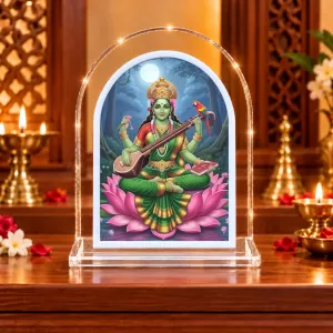 Goddess Saraswati L Shape Acrylic Showpiece 3 X 3.5 Inch For Home, Office And Car (F177165)