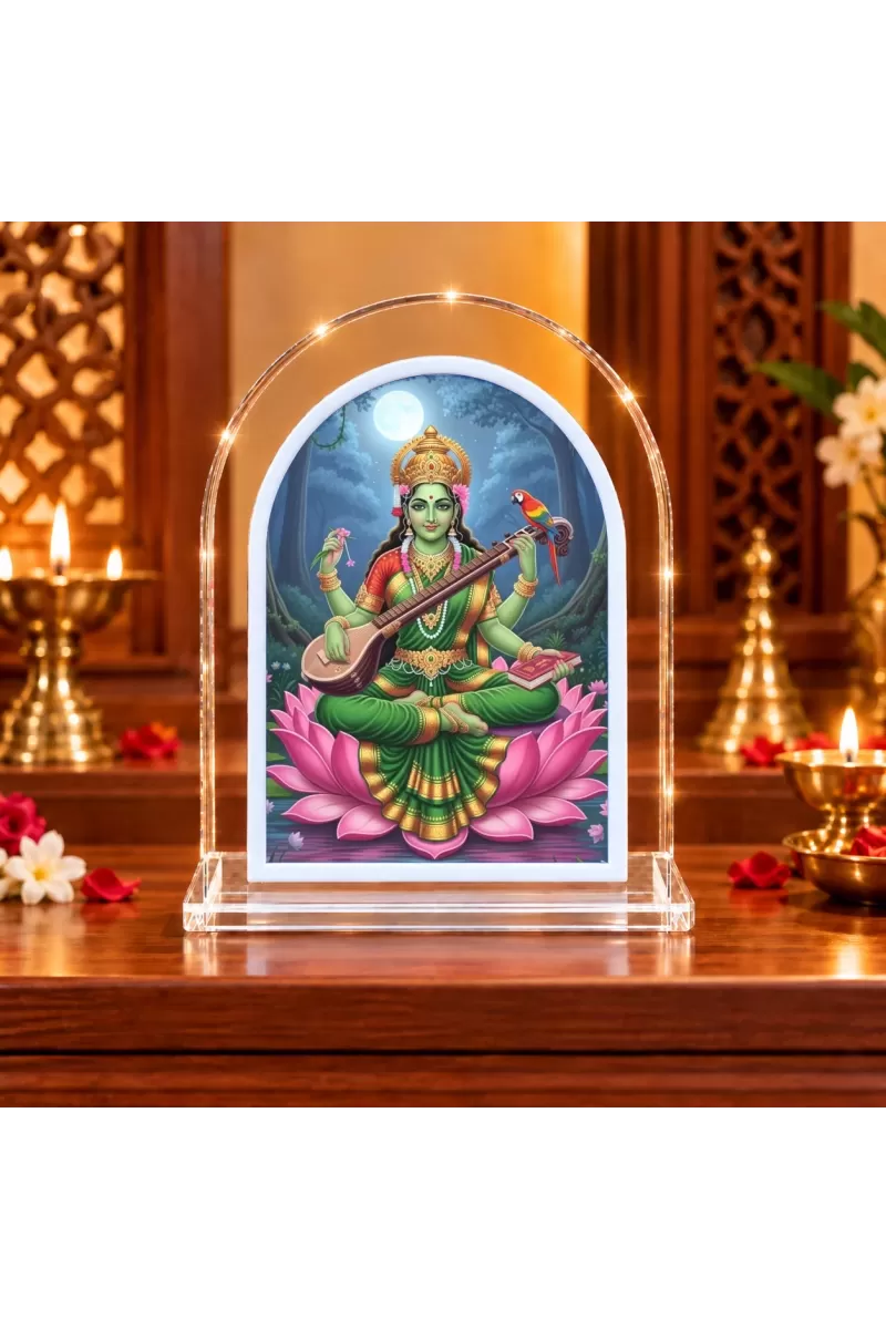 Goddess Saraswati L Shape Acrylic Showpiece 3 X 3.5 Inch For Home, Office And Car (F177165)