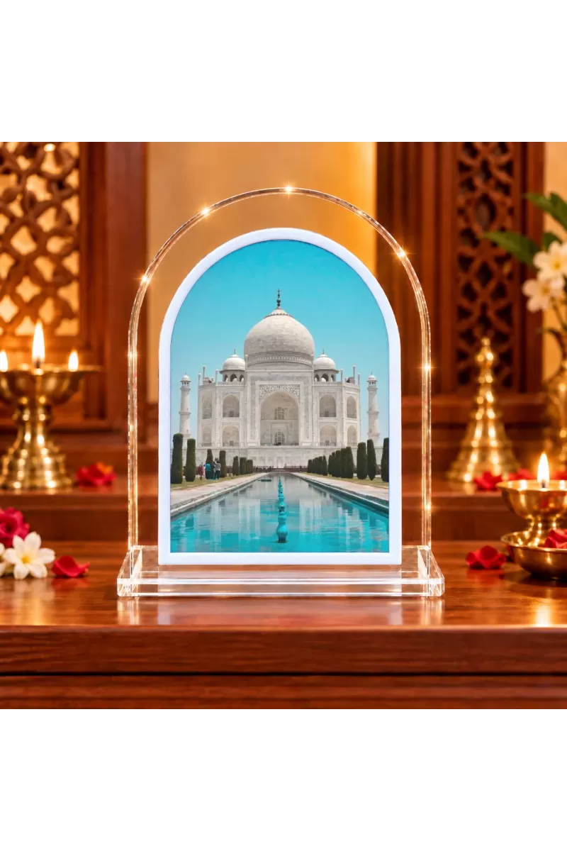 Taj Mahal L Shape Acrylic Showpiece 3 X 3.5 Inch For Home, Office And Car (F177178)