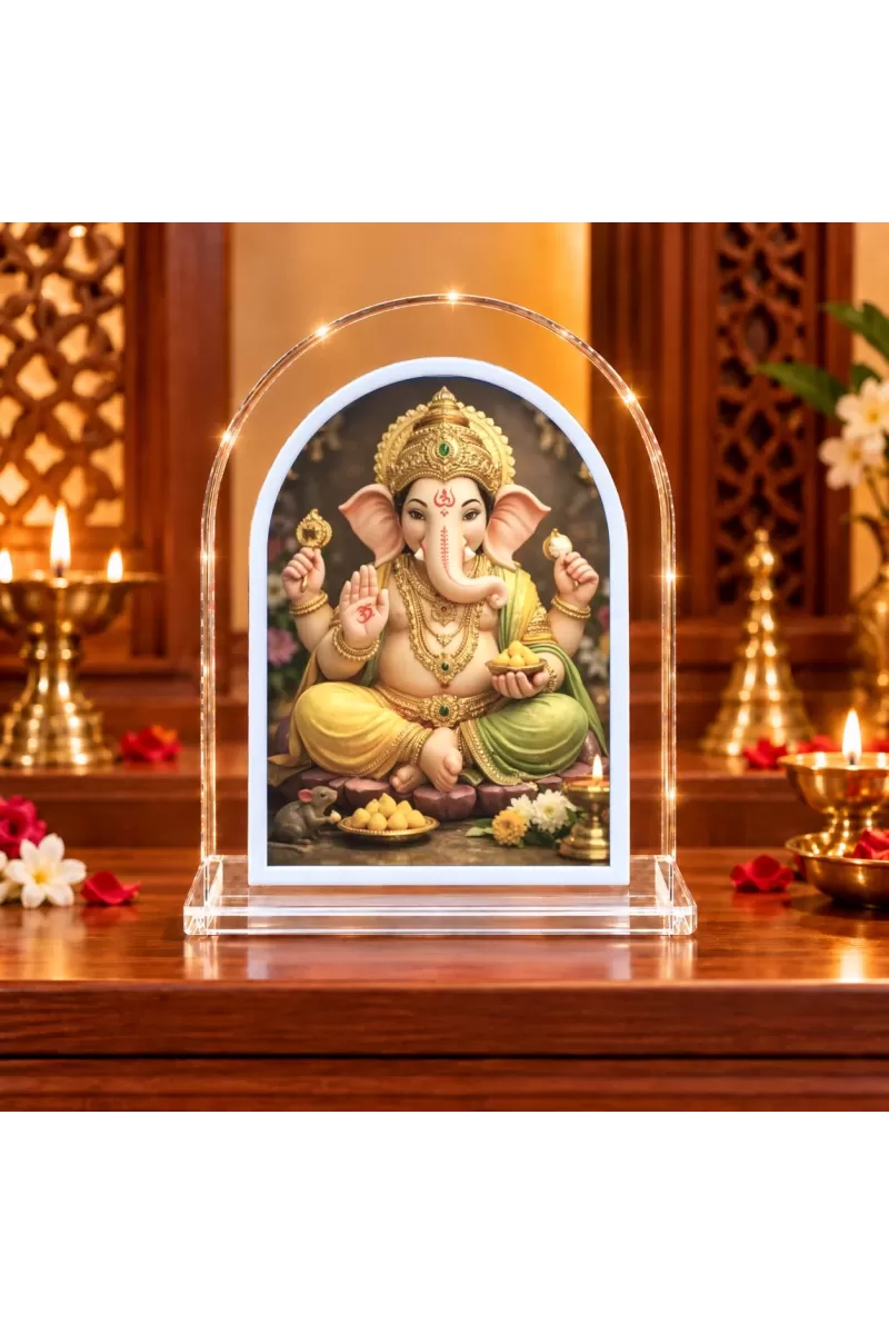 Lord Ganesha L Shape Acrylic Showpiece 3 X 3.5 Inch For Home, Office And Car (F177202)