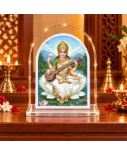 Goddess Saraswati L Shape Acrylic Showpiece 3 X 3.5 Inch For Home, Office And Car (F177203)