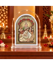 Goddess Saraswati L Shape Acrylic Showpiece 3 X 3.5 Inch For Home, Office And Car (F177222)