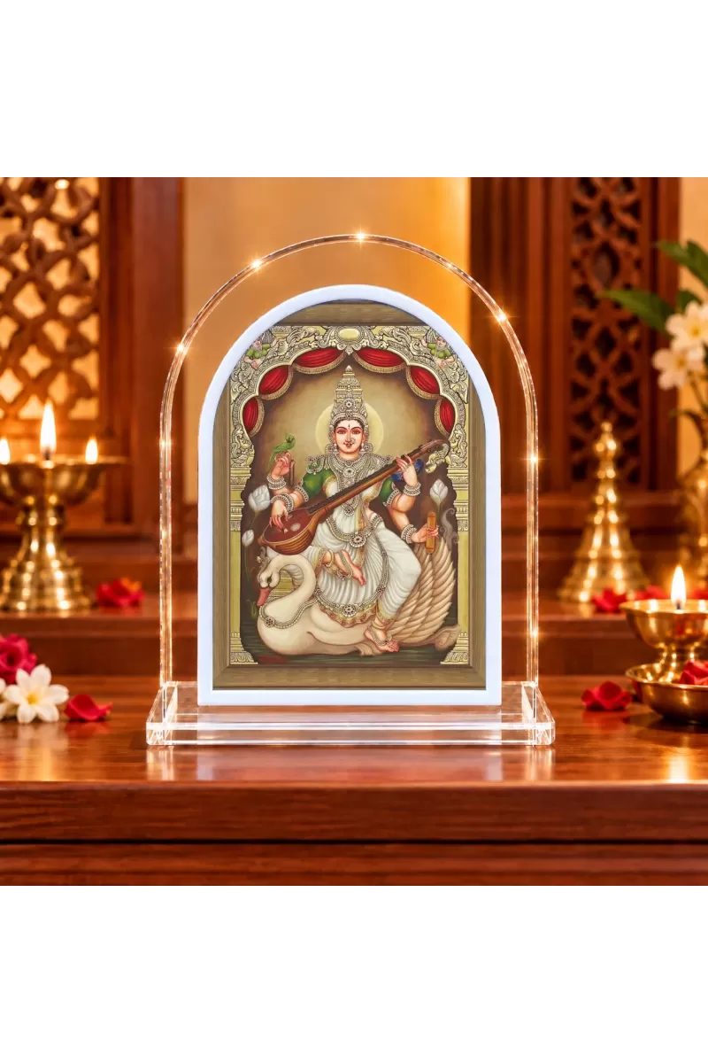 Goddess Saraswati L Shape Acrylic Showpiece 3 X 3.5 Inch For Home, Office And Car (F177222)