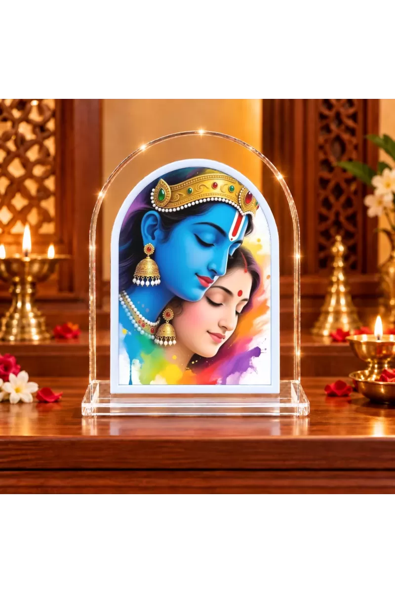 Shree Radha Shree Krishna L Shape Acrylic Showpiece 3 X 3.5 Inch For Home, Office And Car (F177436)