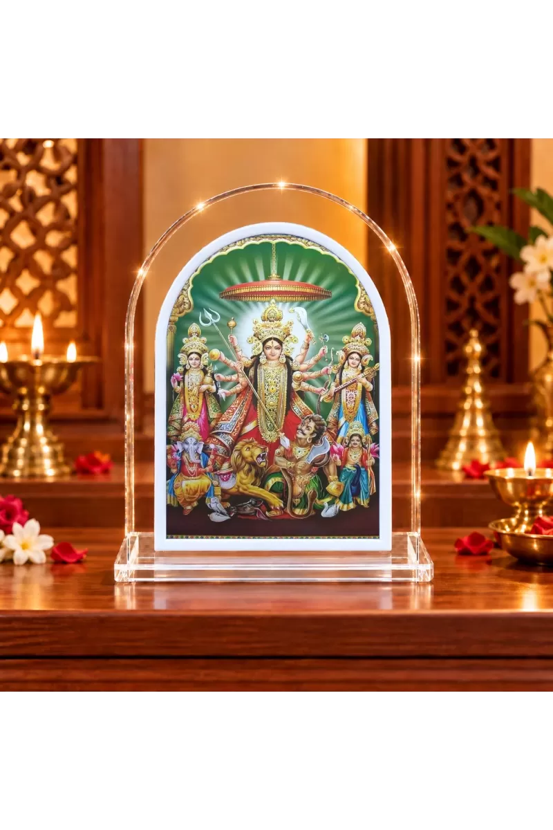 Durga Maa L Shape Acrylic Showpiece 3 X 3.5 Inch For Home, Office And Car (F177438)