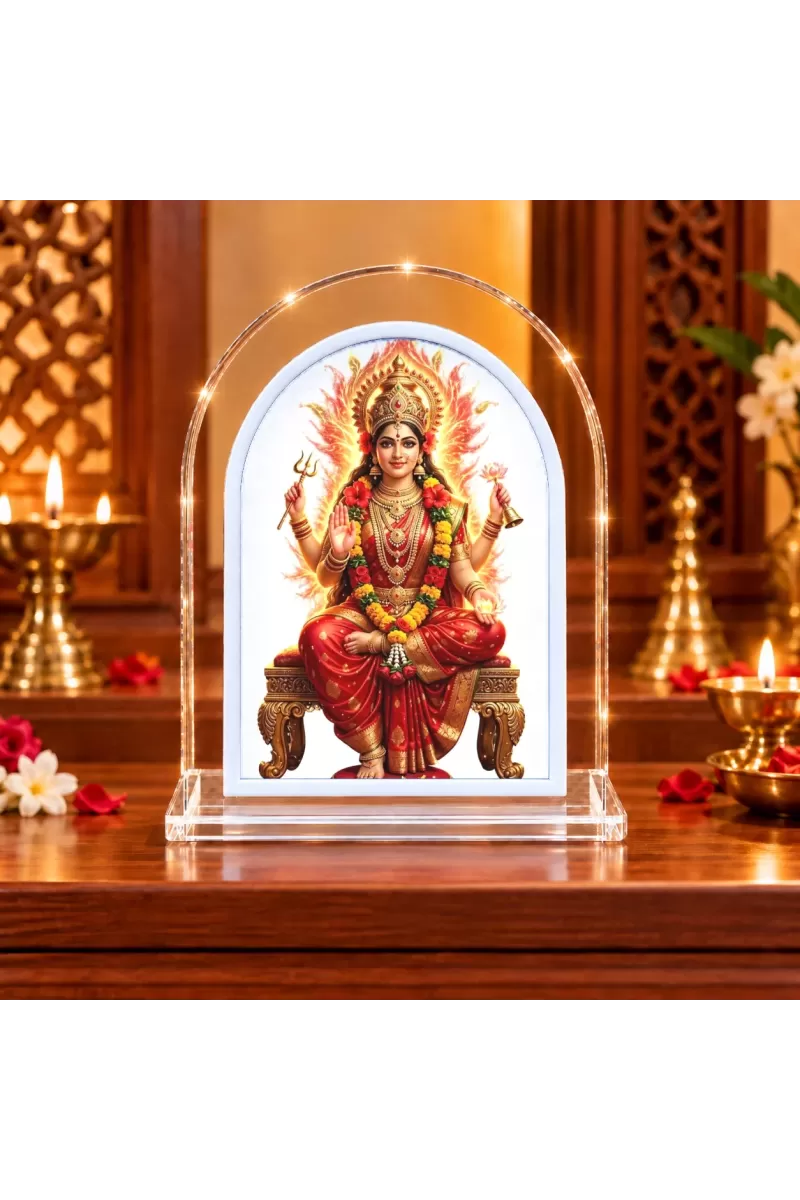 Devi Durga L Shape Acrylic Showpiece 3 X 3.5 Inch For Home, Office And Car (F177442)