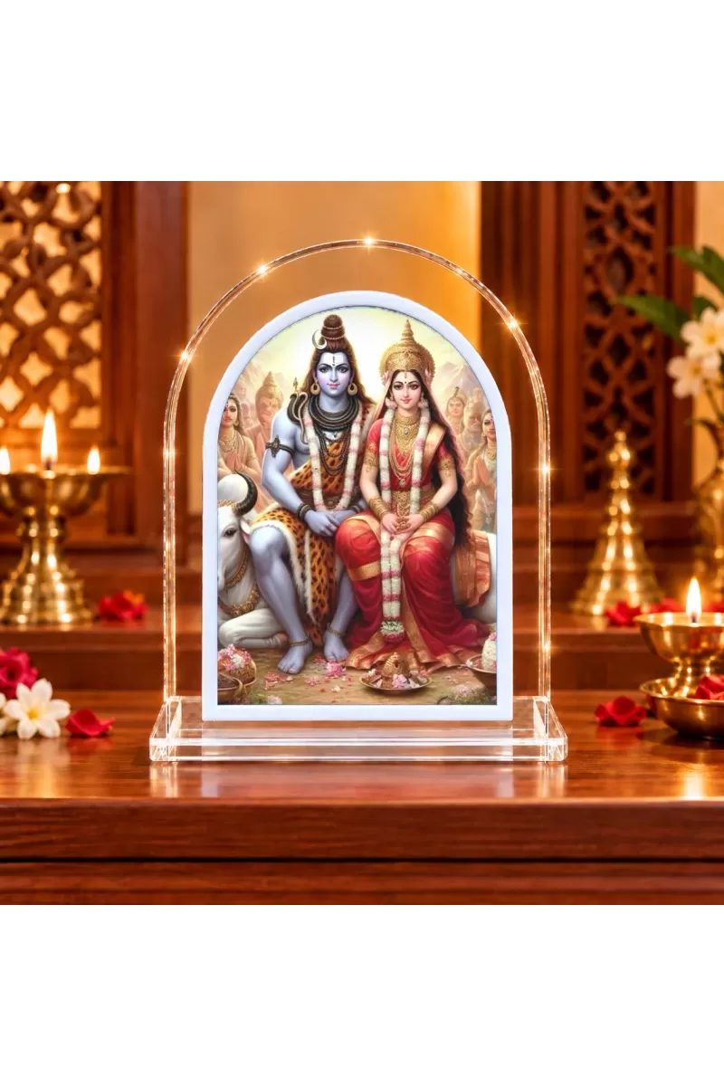Shiva Parvati L Shape Acrylic Showpiece 3 X 3.5 Inch For Home, Office And Car (F177455)
