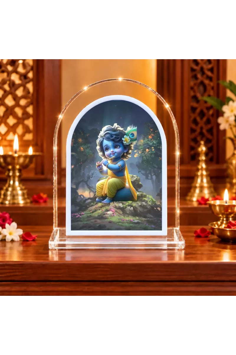 Lord Krishna L Shape Acrylic Showpiece 3 X 3.5 Inch For Home, Office And Car (F177456)