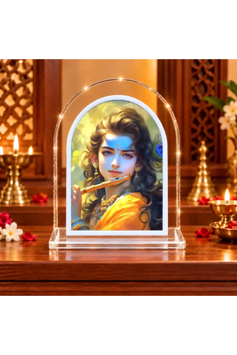 Lord Krishna L Shape Acrylic Showpiece 3 X 3.5 Inch For Home, Office And Car (F177464)