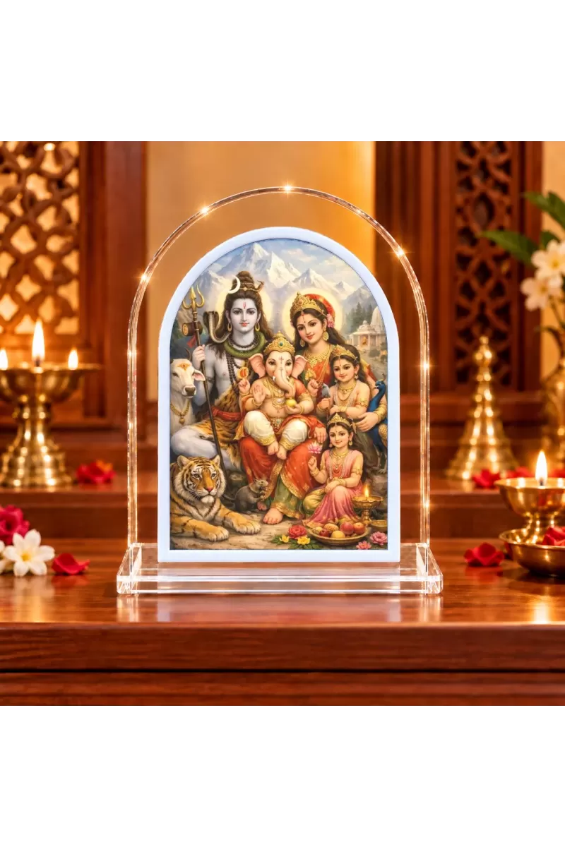 Lord Shiv Family L Shape Acrylic Showpiece 3 X 3.5 Inch For Home, Office And Car (F177470)
