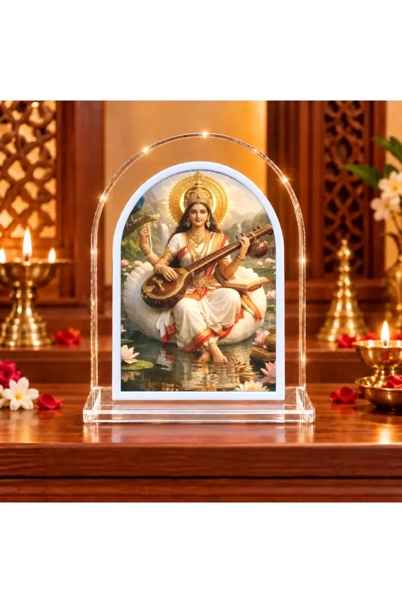 Goddess Saraswati L Shape Acrylic Showpiece 3 X 3.5 Inch For Home, Office And Car (F177471)