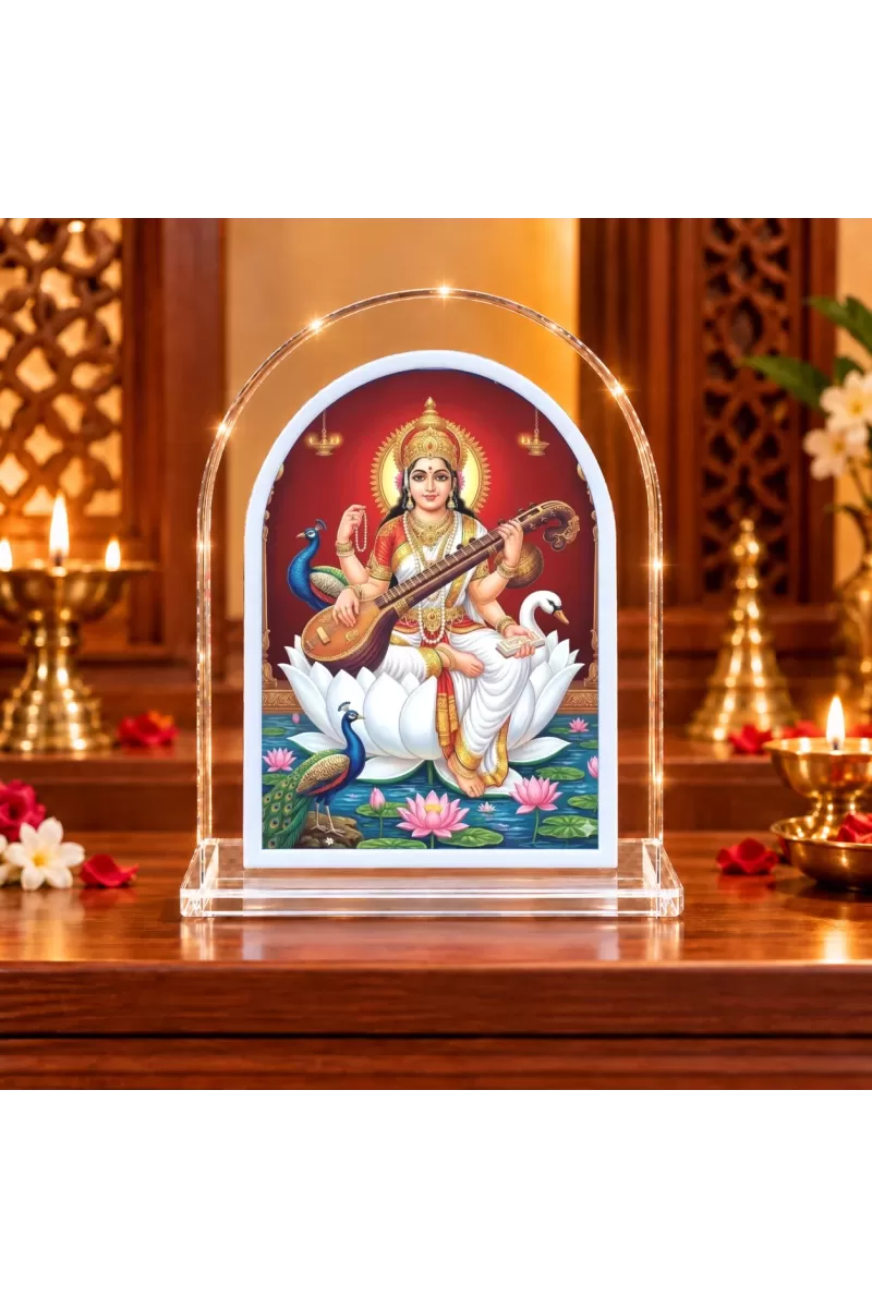 Goddess Saraswati L Shape Acrylic Showpiece 3 X 3.5 Inch For Home, Office And Car (F177477)