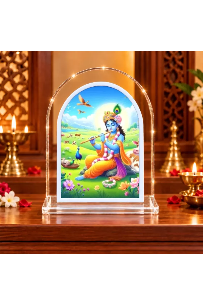 Lord Krishna L Shape Acrylic Showpiece 3 X 3.5 Inch For Home, Office And Car (F177513)