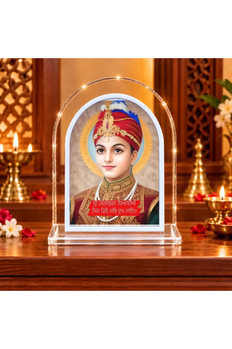 Guru Harkrishan Sahib Ji L Shape Acrylic Showpiece 3 X 3.5 Inch For Home, Office And Car (F177517)