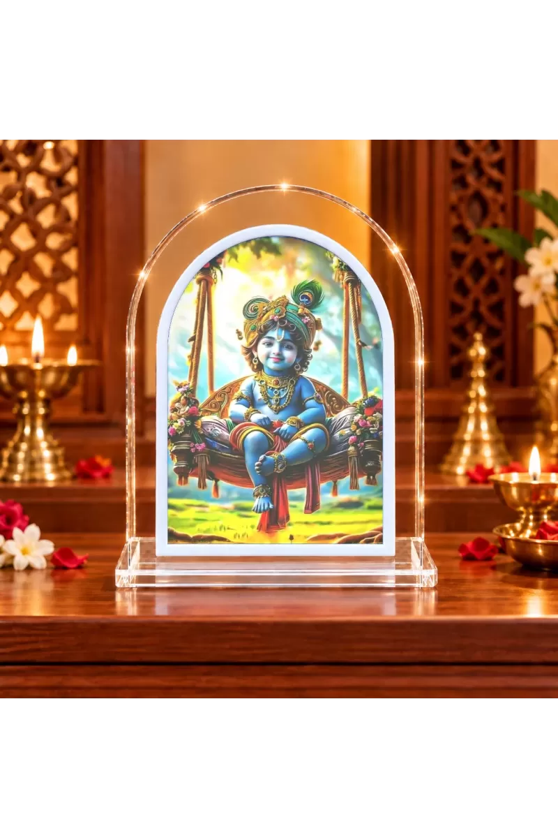 Lord Krishna L Shape Acrylic Showpiece 3 X 3.5 Inch For Home, Office And Car (F177525)