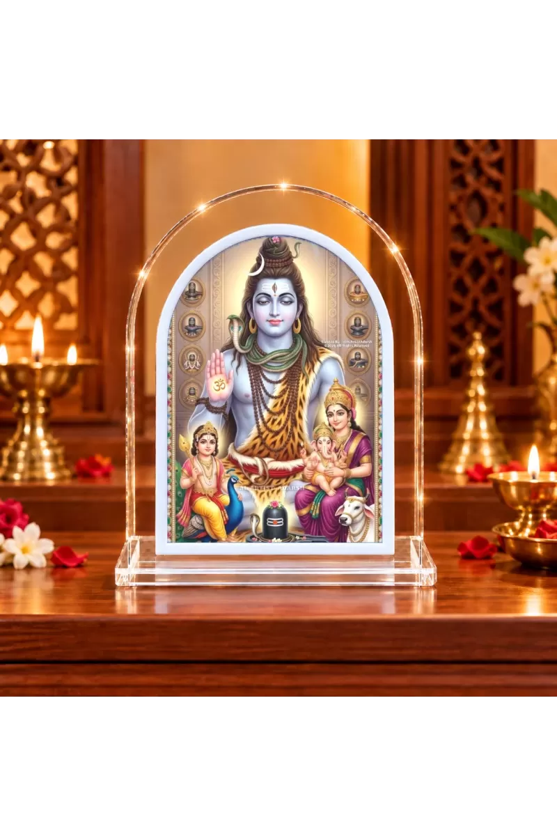 Shiva Parvati Family L Shape Acrylic Showpiece 3 X 3.5 Inch For Home, Office And Car (F177534)